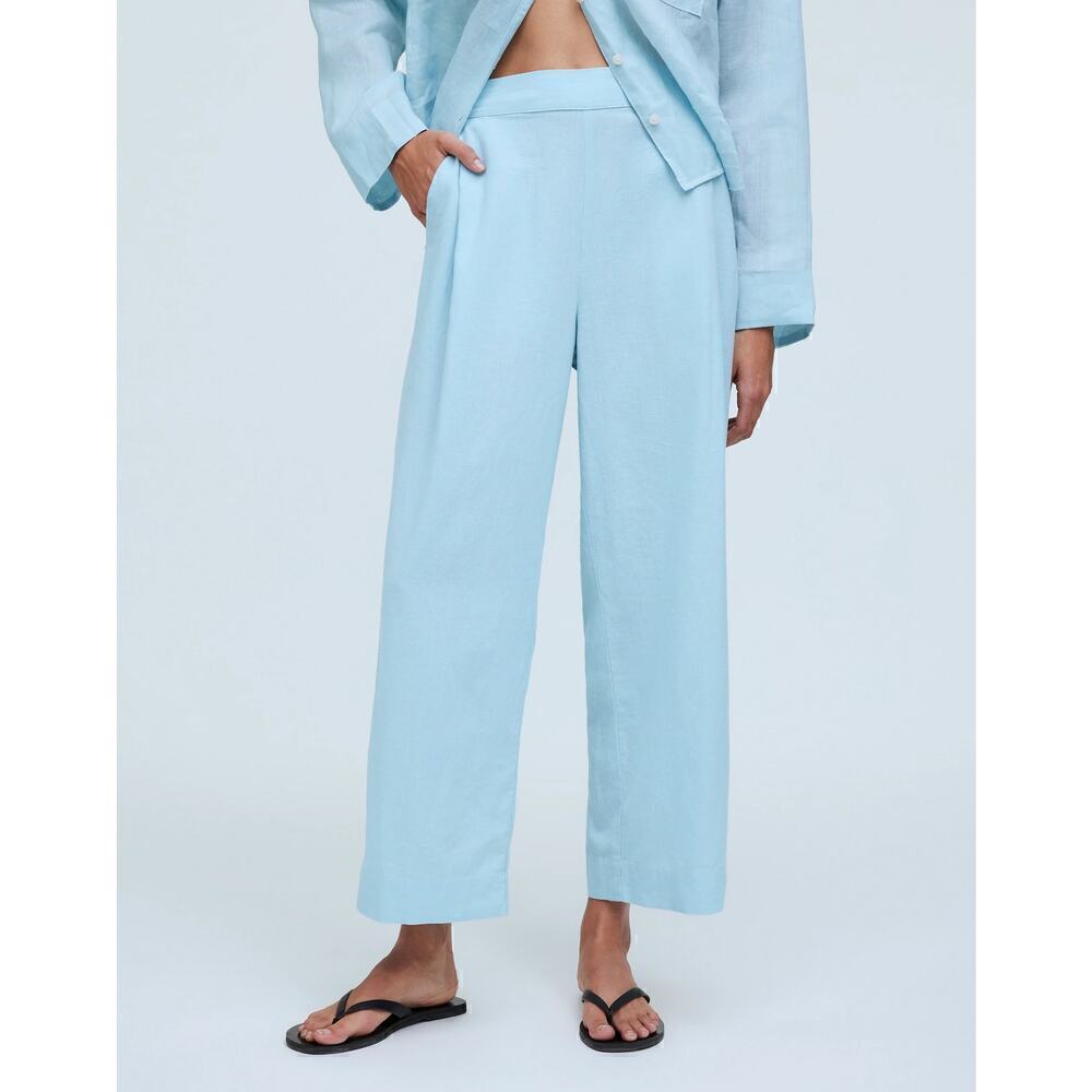 Madewell Pants Petite Pull-On Straight Crop Linen Blend Blue Heron NWT Size 8P